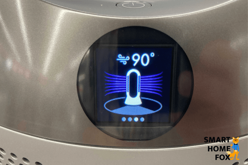 Der Winkel der Drehbewegung und der Brise-Mods wird auf dem Display des Dyson Pure Humidify + Cool PH01 angezeigt.